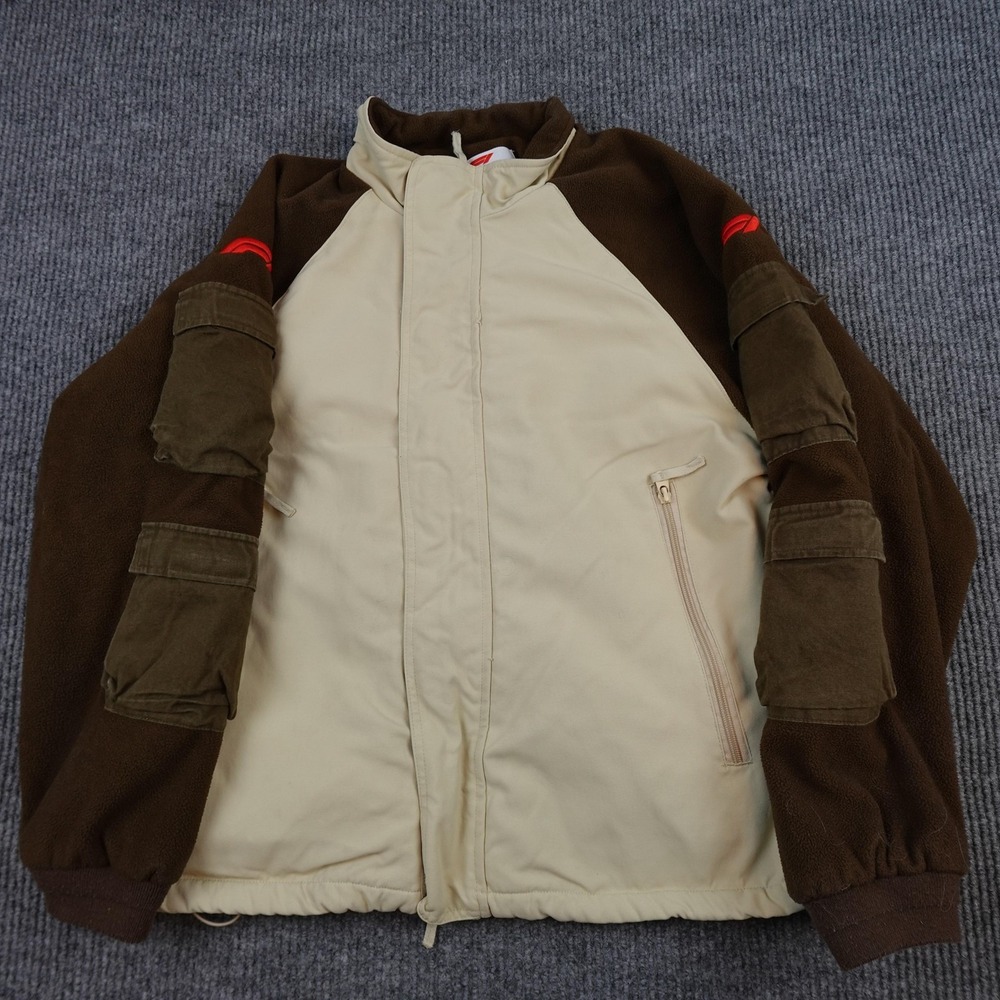 PacSun Formula 1 Jacket Mens Large Beige Brown Fleece Full Zip Racing Pockets